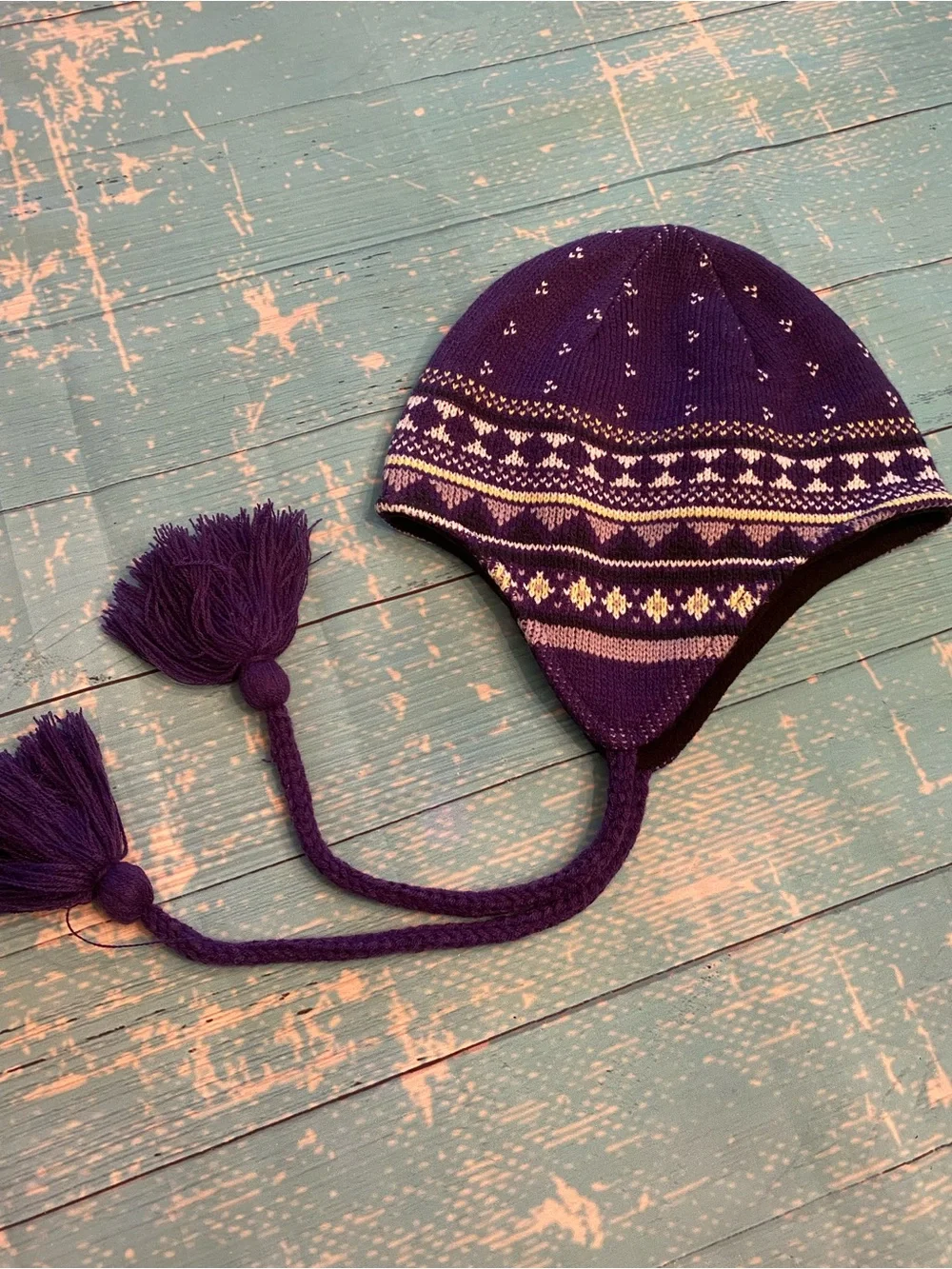 Columbia Purple Winter Earflap Hat With Tassels